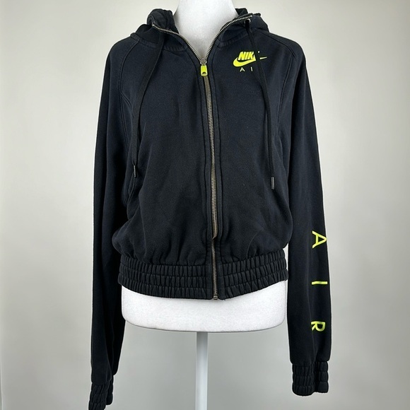 Nike Air Black & Neon Yellow Volt Zip Up Cropped Hoodie Sweatshirt Size Small - Picture 1 of 13